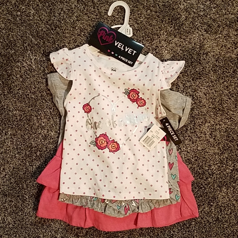 3T four piece girl skirt and shirt set